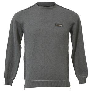 Balmain Knitted Logo Patch Round Neck Sweater in Grey Wool